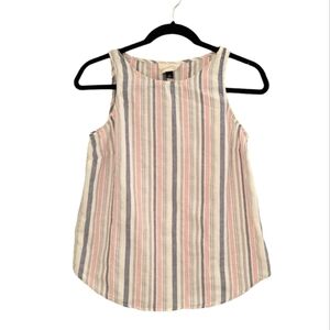 Linen Button Back Tank Top Stripe Sleeveless Women's sz XS Universal Thread